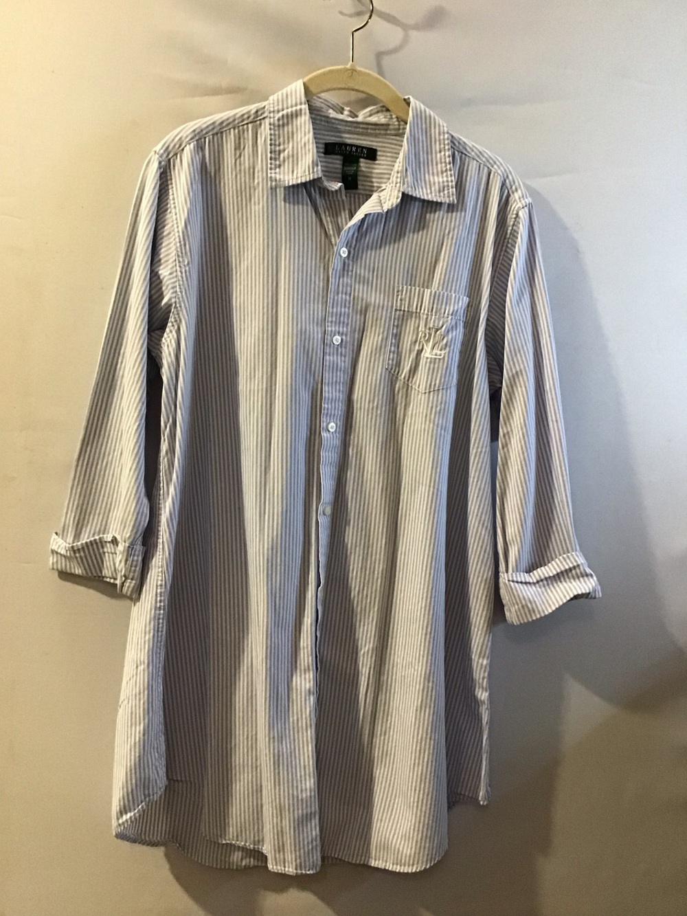 Lauren Ralph Lauren Light Blue and White Stripe Button-Down Shirt